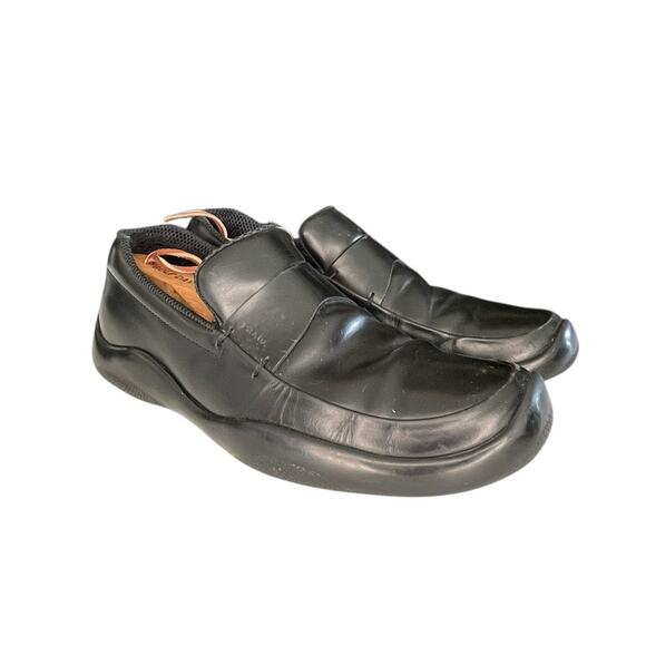 Vintage Mens Prada Leather Slip On Loafers Size 8 Black Rubber Soles - Picture 3 of 6
